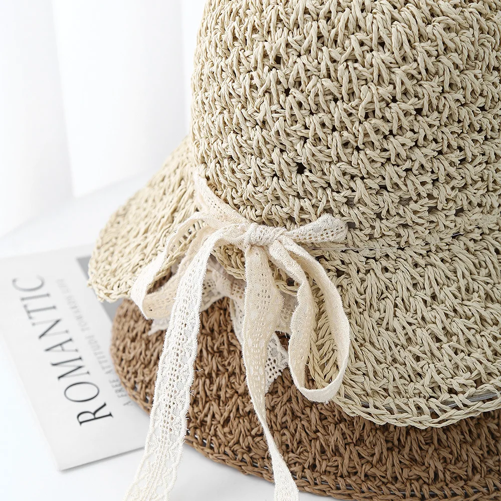 قبعة دلو نسائية قبعات الربيع والصيف للنساء مع القوس في الهواء الطلق قبعة الشمس الإناث شاطئ البحر عطلة قبعة الشمس قابلة للطي