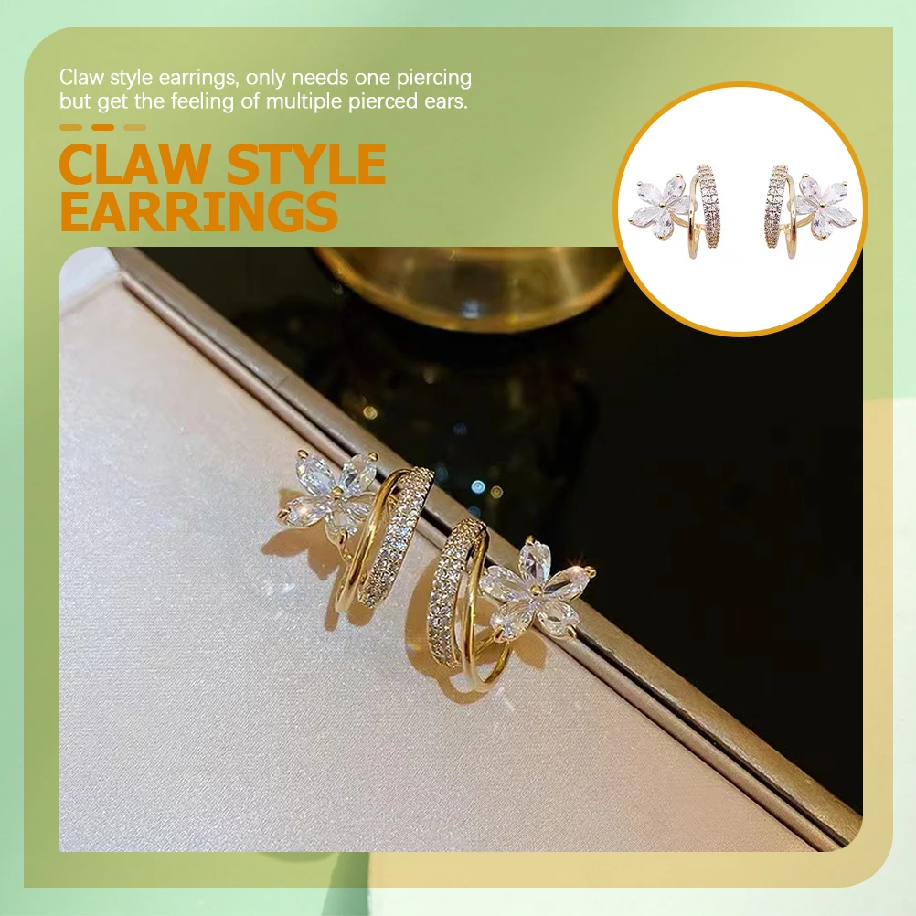 

Zircon Flower Earrings Cuffs Claw Crawlers for Women Climber Setting