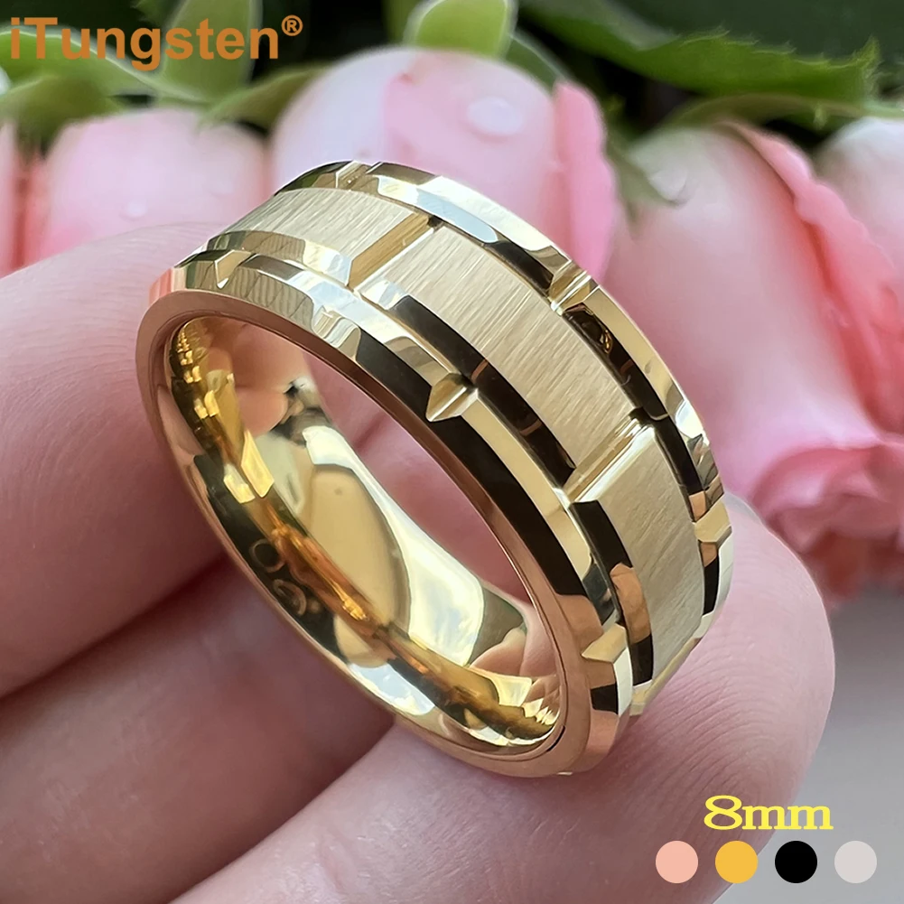 iTungsten 8mm męski obrączka wolframowa wzór cegły czarne platerowane szczotkowane wykończenie obrączka zaręczynowa wygodny krój