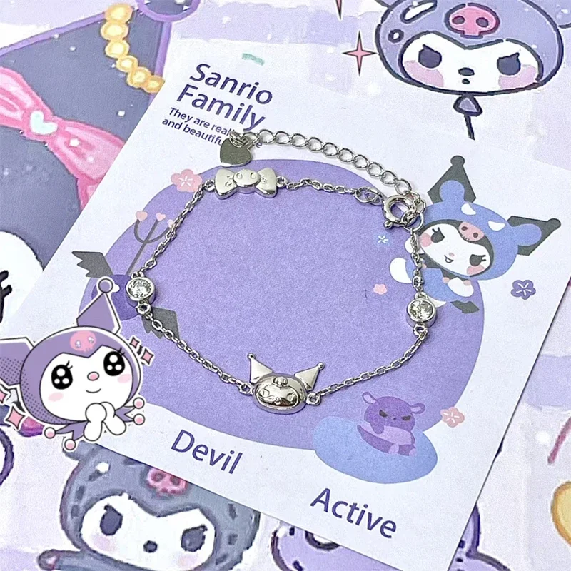 Sanrio Kuromi สร้อยข้อมือ Miniso อะนิเมะการ์ตูนน่ารัก Kawaii สร้อยข้อมือเครื่องประดับแฟชั่นเครื่องประดับเด็กและสาววันหยุดของขวัญ