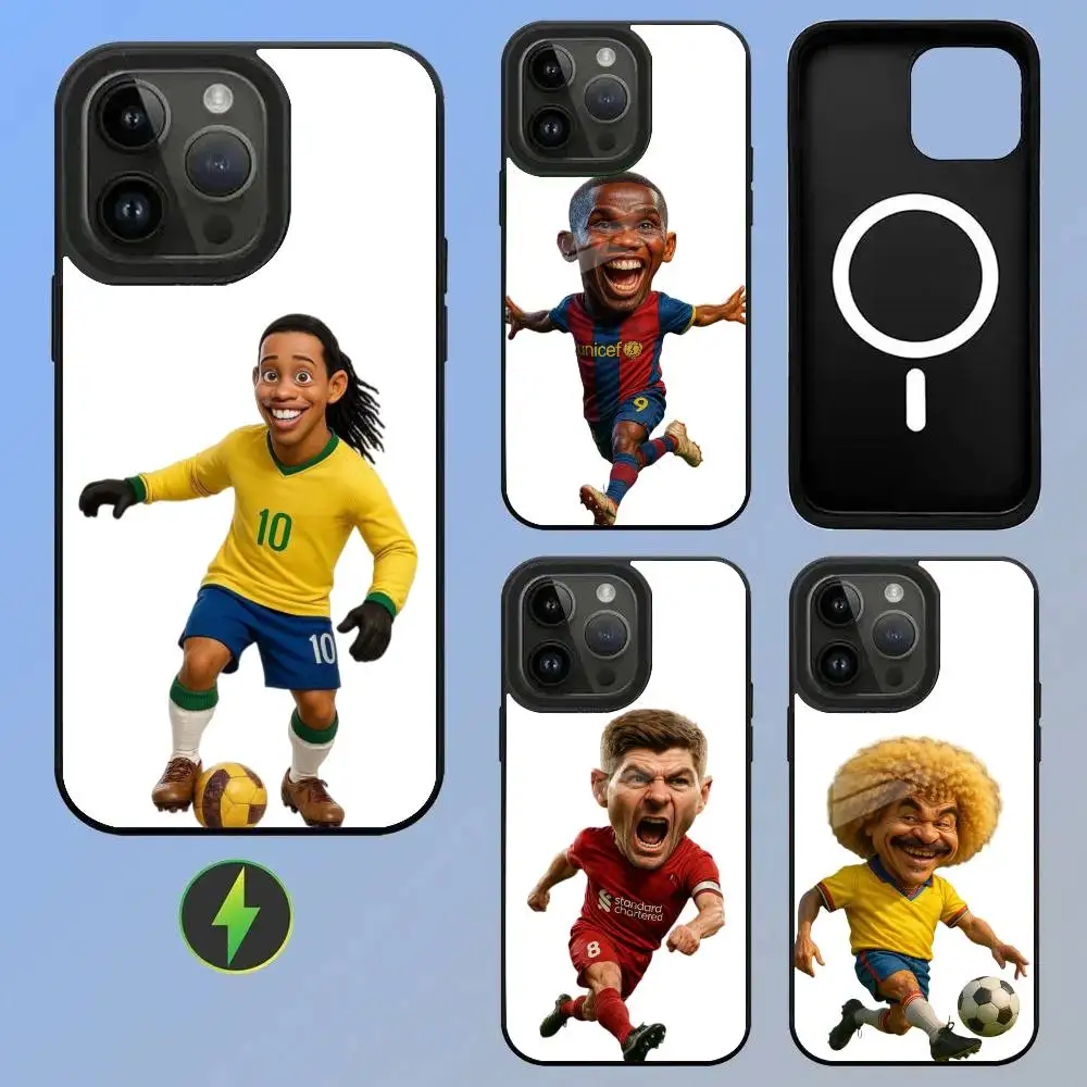 Capa de Telefone Luxuosa com Textura de Vidro Impressa do Superastro do Futebol Ronaldinho para iPhone 11/12/13/14/15/16/17 Plus, Pro, Pro Max e Air