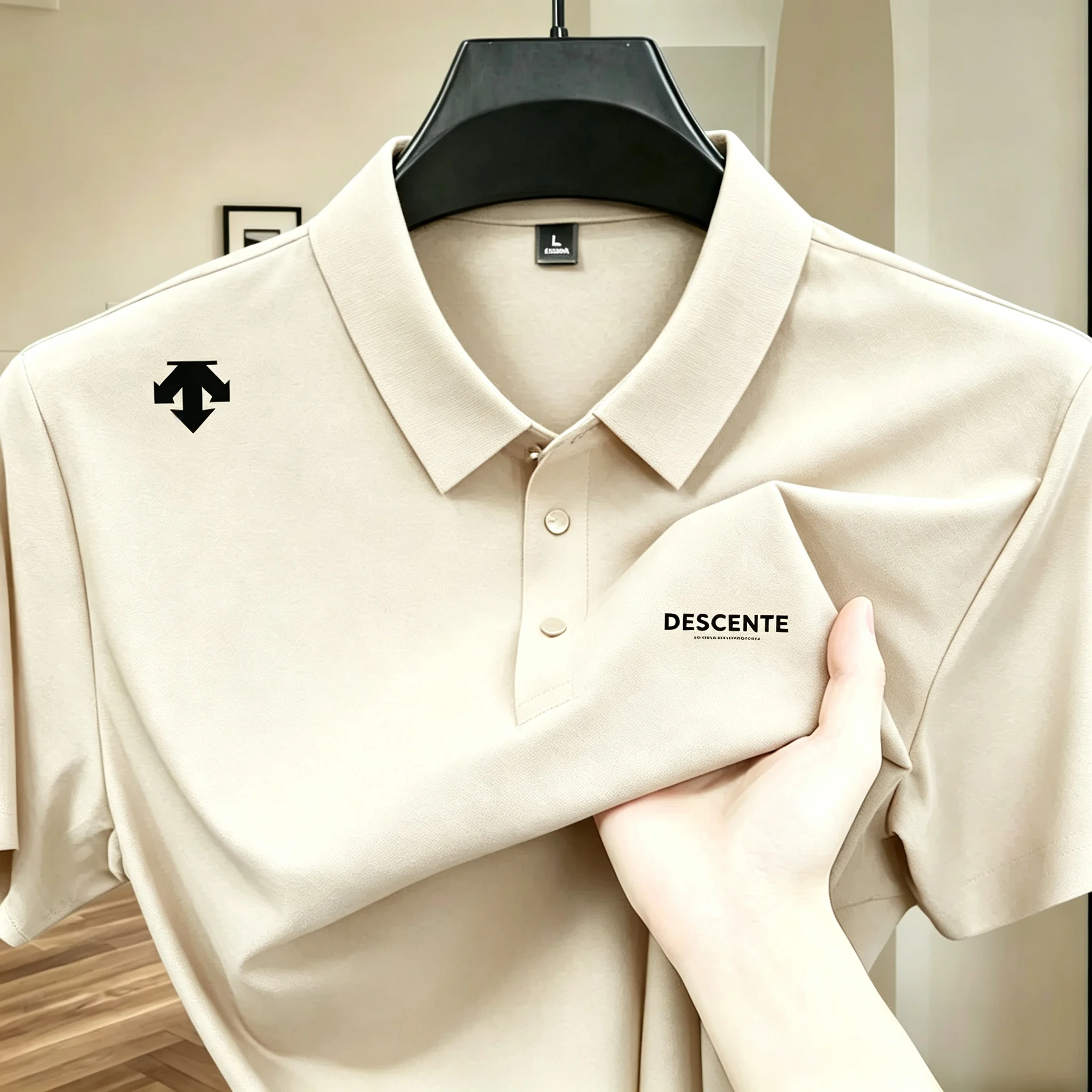 Hochwertiges Eisseiden-Poloshirt, kurzärmelig, Herren-Sportmarke, bedrucktes Oberteil, Sommer 2026, neu, kühl und atmungsaktiv, lässiges T-Shirt. – Detail 16