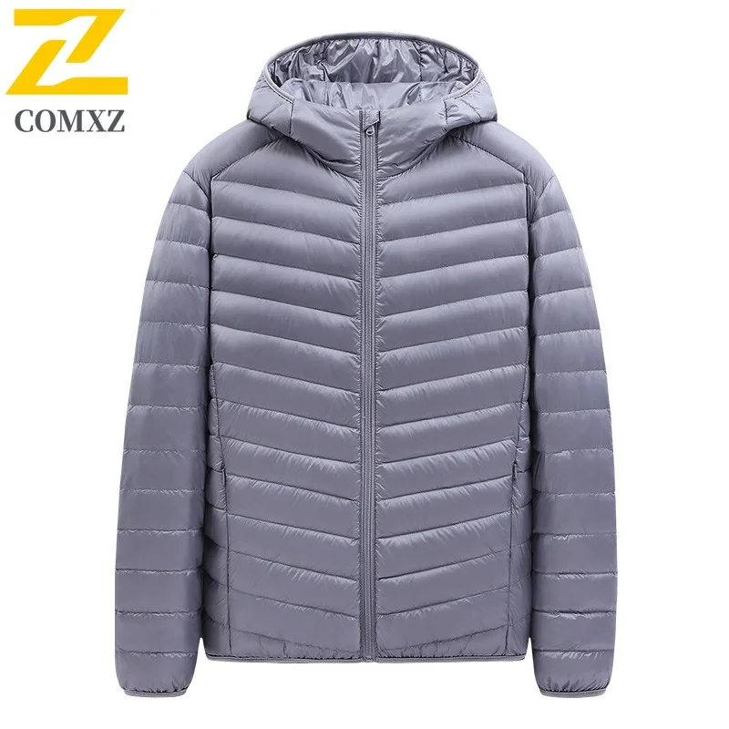 COMXZ Men's Winter Jacket Short Trendy Lightweight Casual Street Puffer Jacket Travel Versatile Solid Color Hooded Down Jackets