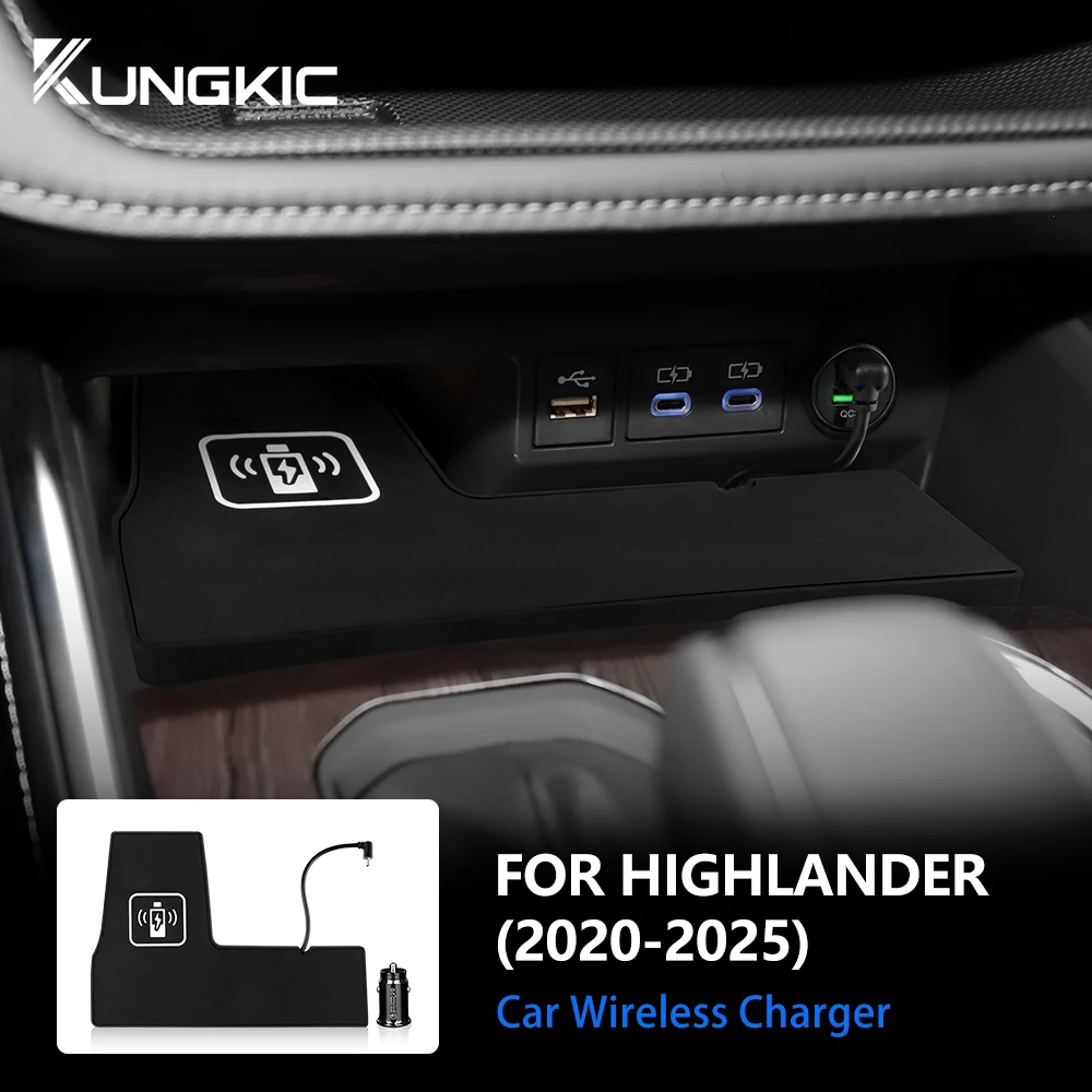 

Беспроводное зарядное устройство для автомобиля Toyota Highlander 2020-2025: быстрая зарядка для мобильных телефонов, держатель, плата зарядки 15 Вт