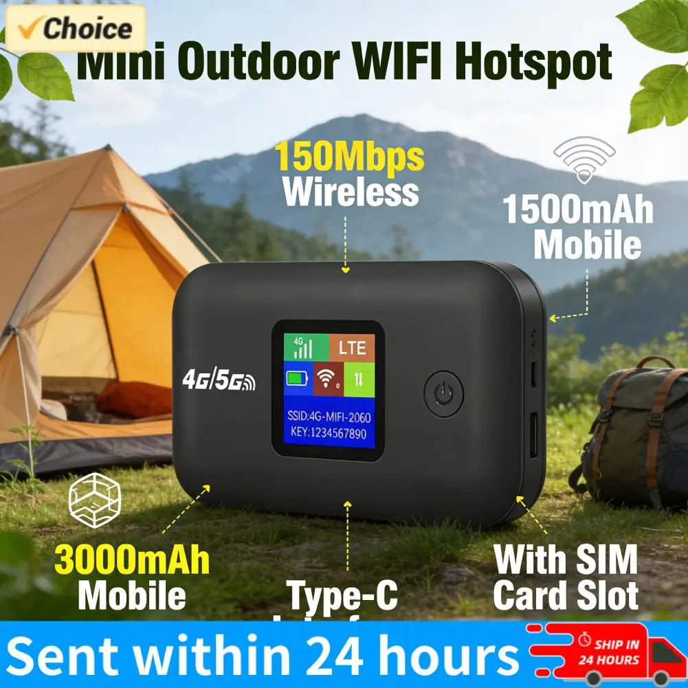 

Pocket Wireless WiFi 150Mbps Portable Wireless Modem 3000mAh Mini Outdoor WIFI Hotspot with SIM Card Slot 4G Pocket WiFi Router