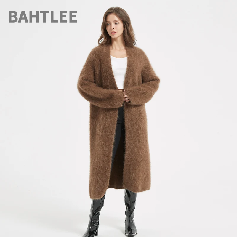 BAHTLEE-Alpaca Wool Cardigan for Women, Super Long Sweater, Long Sleeves, V-Neck Knitted, Jacquard, Winter