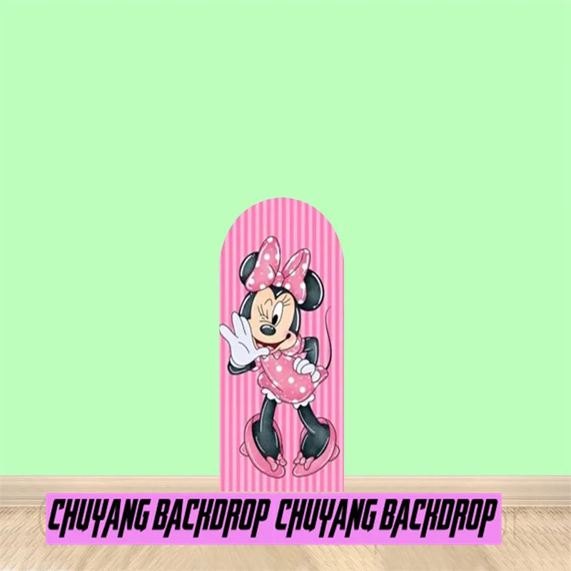 Pink Minnie Mouse Round Arch Cover Wall Backdrop Cartoon Disney Arch Background Girl Birthday Party Decor Elastic Backdrop Cover