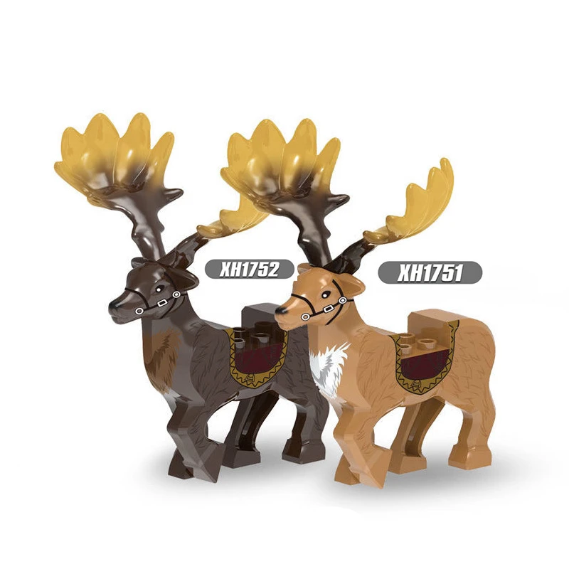 Medieval War Series Elf Warriors Animals Building Blocks Brown/Yellow Megaloceros Elk Mount DIY Bricks Toys For Kids Xmas Gifts