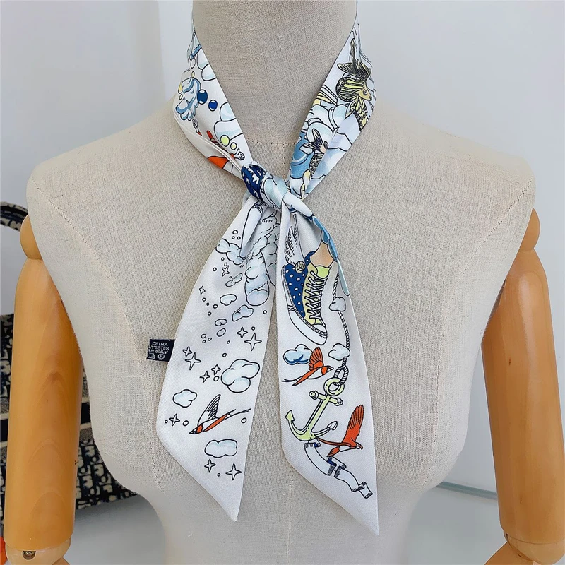 2022 Silk Scarf Women Headscarf Female Luxury Brand Neck Scarf Tie Print Wraps Bag Wrist Head Kerchief Hairband Foulard