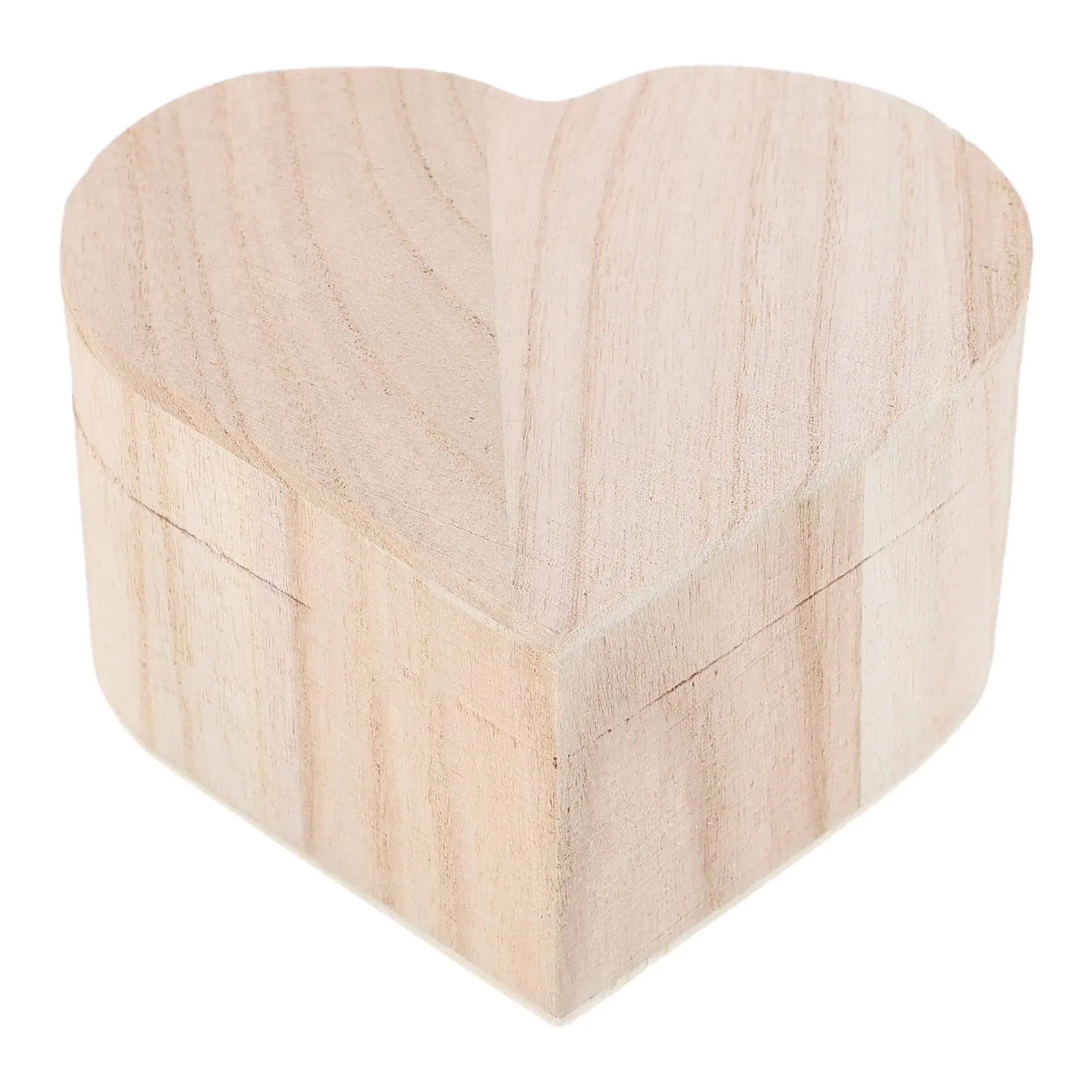 Wooden Storage Box Heart Case Container Shaped Unfinished Boxes with Cover Base