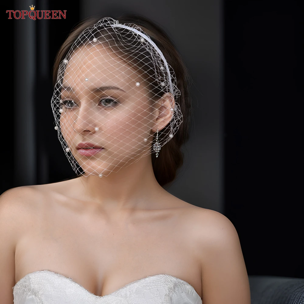 

TOPQUEEN VA08 Blusher Veil Russian Tulle Cage Veil Simple Detachable Mini Face Veil Cocktail Top Hat Wedding Accessory VEU