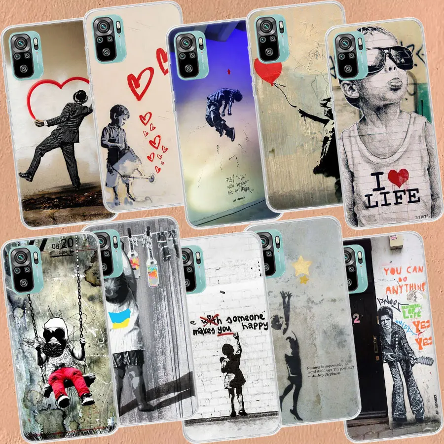 Street Art Banksy Graffiti Phone Case For Xiaomi Redmi Note 13 Pro Plus 5G 12 12C 10 9 8 7 6 10A 10C 9A 9C 9T 8A 7A 6A K60 K70 P