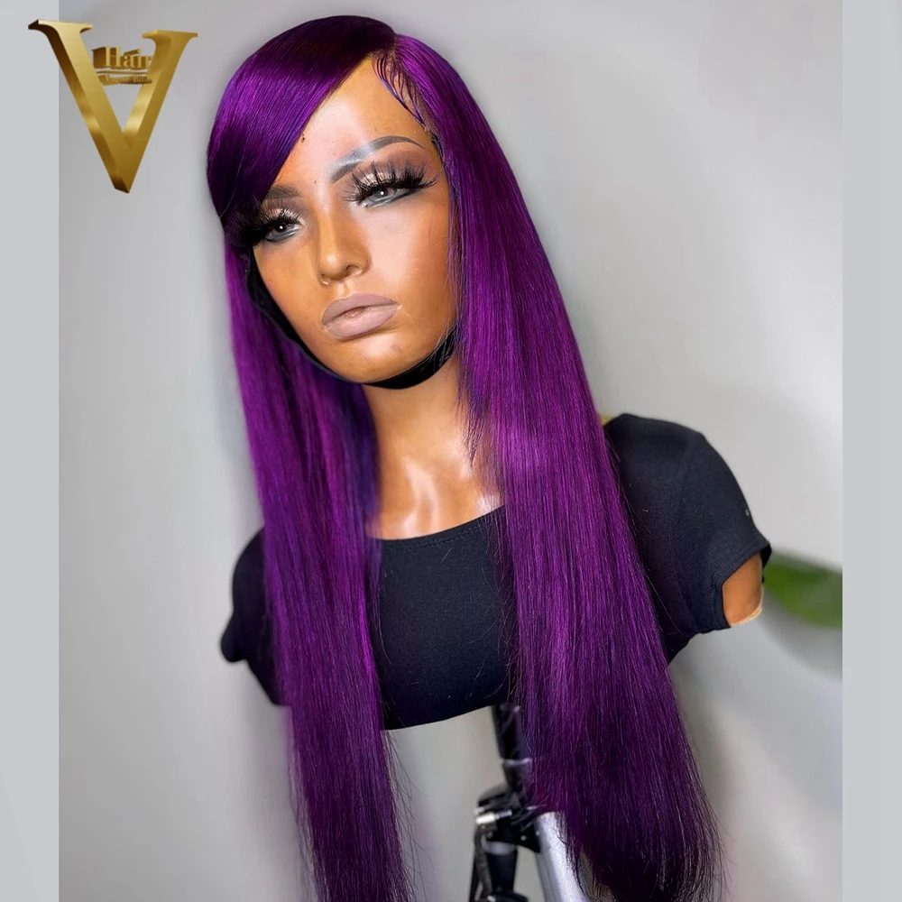 Purple Colored Straight 13x4 Lace Frontal Human Hair Wig 36 inches Glueless Brazilian Loose Wave Front Wigs For Women Preplucked