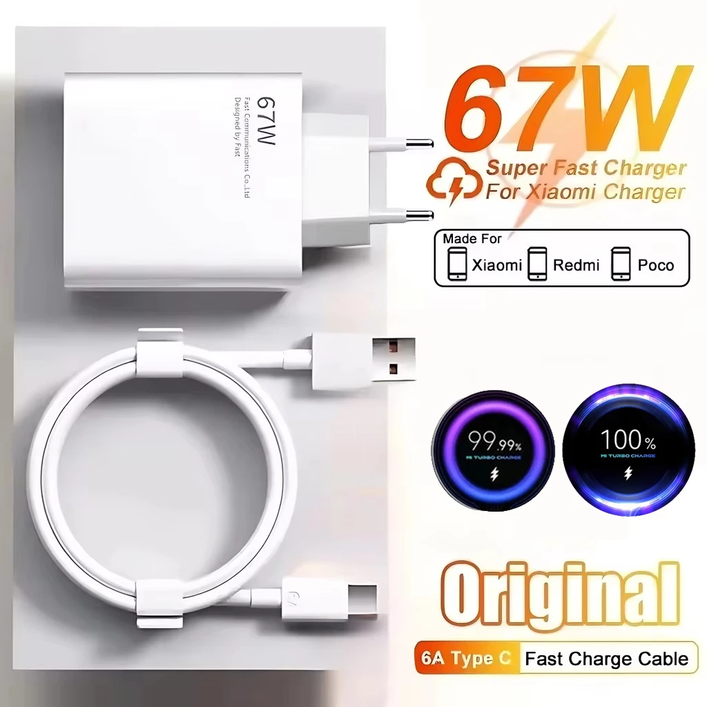 67W 6A Ultra Fast USB Charger For Xiaomi 10 11 12 13 14 15 Redmi Note 11T 12 13 14 Pro POCO X3 X4 X5 Type C Rapid Charging Cable