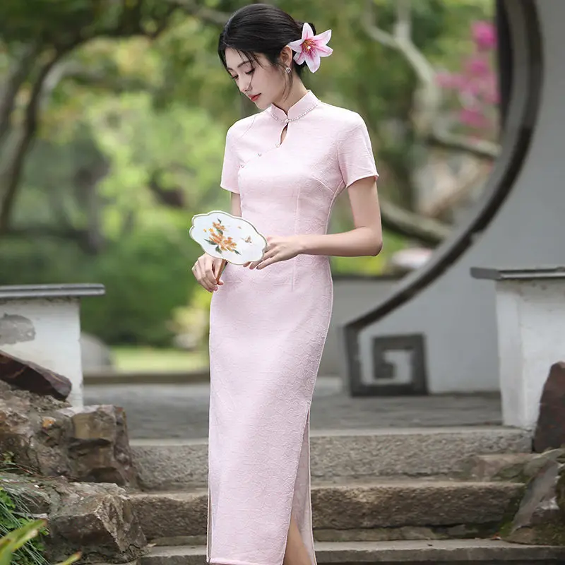 Spring Summer Pink New Chinese Suzhou Long Cheongsam Improved Young Style 2026 New Female Qipao Dress
