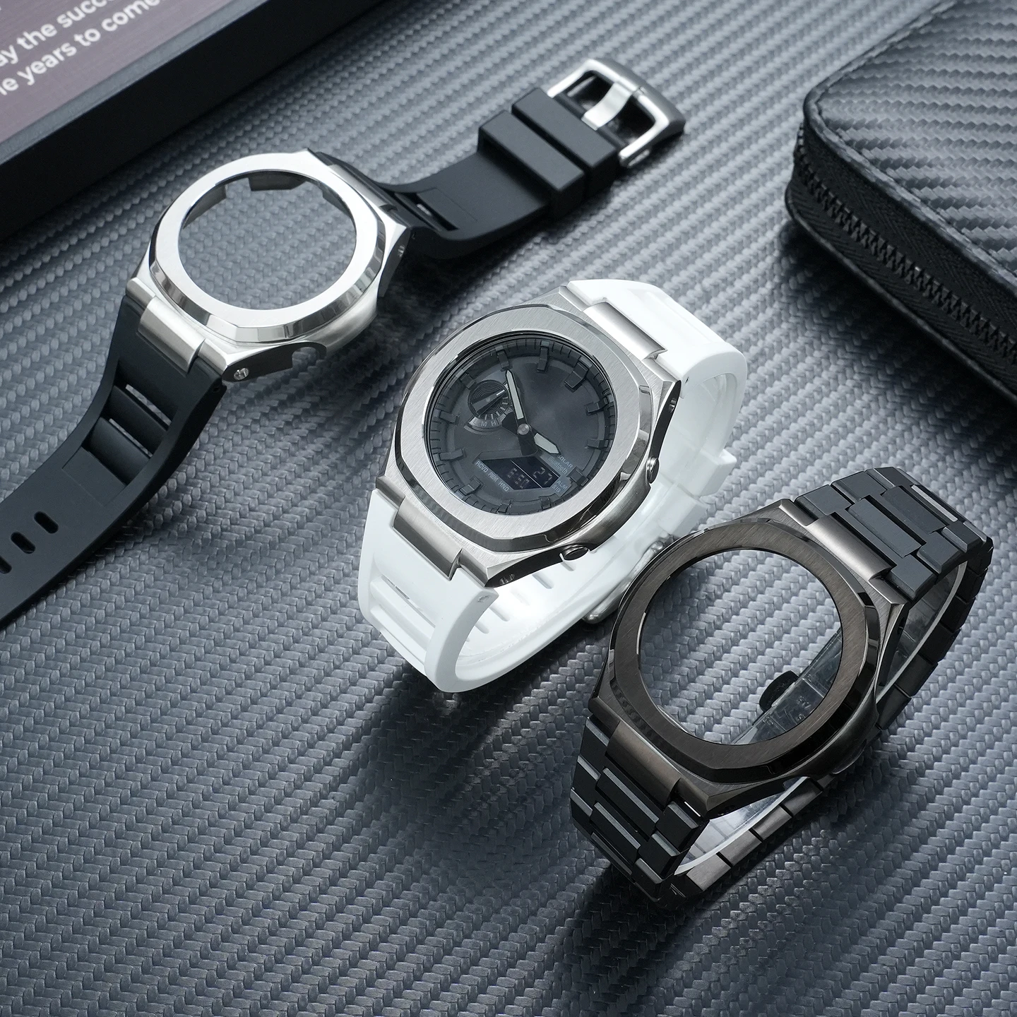For Casio G-SHOCK Farmhouse Oak Stainless Steel Accessories: Solid Stainless Steel Case and Band Set for GA-2100 and GA-B2100