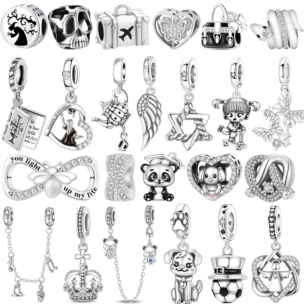 Sparkling 925 Sterling Silver Inlaid Gems Beads & Infinite Knot Dangle Charm Fit Snake Bracelet Boutique Necklace Fine Gift