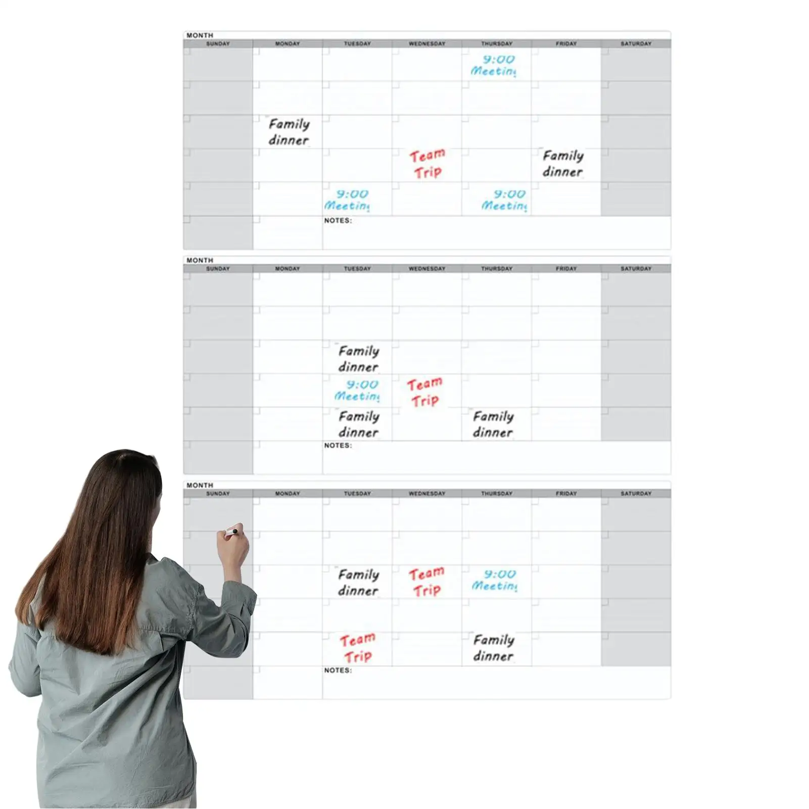 Large Wall Whiteboard Calendar 3-Month Dry Erase Daily Planner No Date Blank Daily Planner Task Organizer For Offices, School