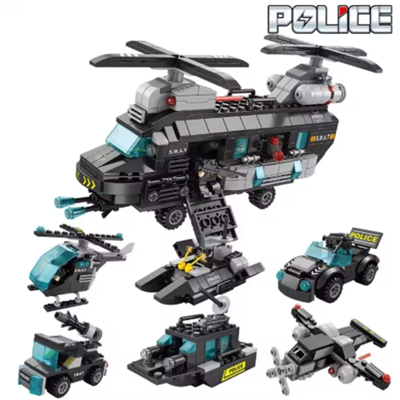 

City Police SWAT Truck Building Blocks Policeman Bricks Aircraft Helicopter fighter jet Car Multiple styles DIY Toy for Children