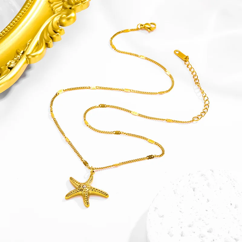 Stainless Steel Sea Star Pendant Necklace For Women Gold Color Luxury Vacation Choker Chain Wedding Party Jewelry Gifts New In