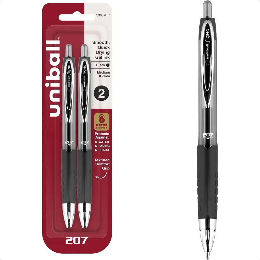 Black Retractable Gel 2 Pack with Medium Points 207 Signo Click Pens are Fraud Proof and the Best Office Nursing Busin School a