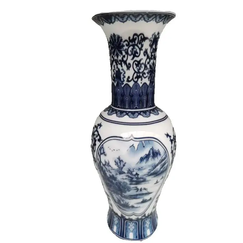 

Китайский старый синий и белый фарфор с узорами ландшафтной живописи Ваза