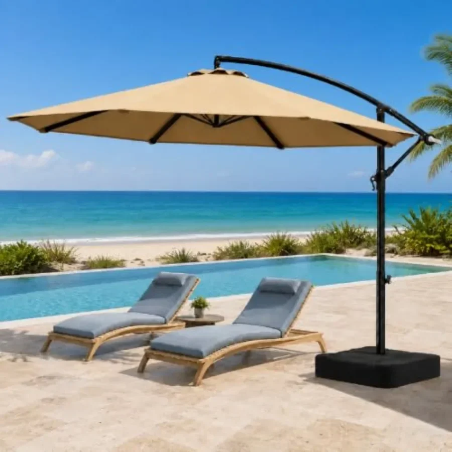 Patio Umbrella with Cantilever Offset Design for Outdoor Use, Aluminum Frame, Black Color, Tilt and 360 Rotation Functionality