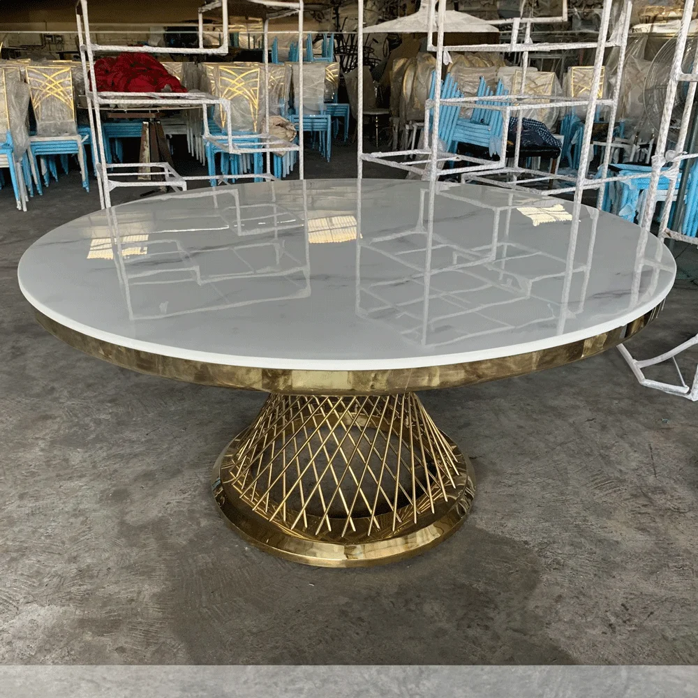 

Mirror Glass Top, Gold Stainless Steel Wedding Reception Round Table