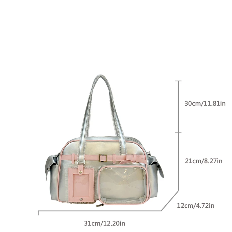 Ita-Tasche mit transparentem Sichtfenster, Otaku-Gürtelschnallen-Design, Umhängetasche, Niedliche Damen-Handtasche mit mehreren Fächern – Detail 1