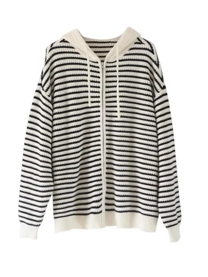 เสื้อคลุมไหมพรมถักแบบหลวมสำหรับผู้หญิง สไตล์ลำลอง เหมาะสำหรับฤดูใบไม้ผลิและฤดูใบไม้ร่วง พร้อมเชือกผูกเอว ลายทาง สำหรับสาวๆ