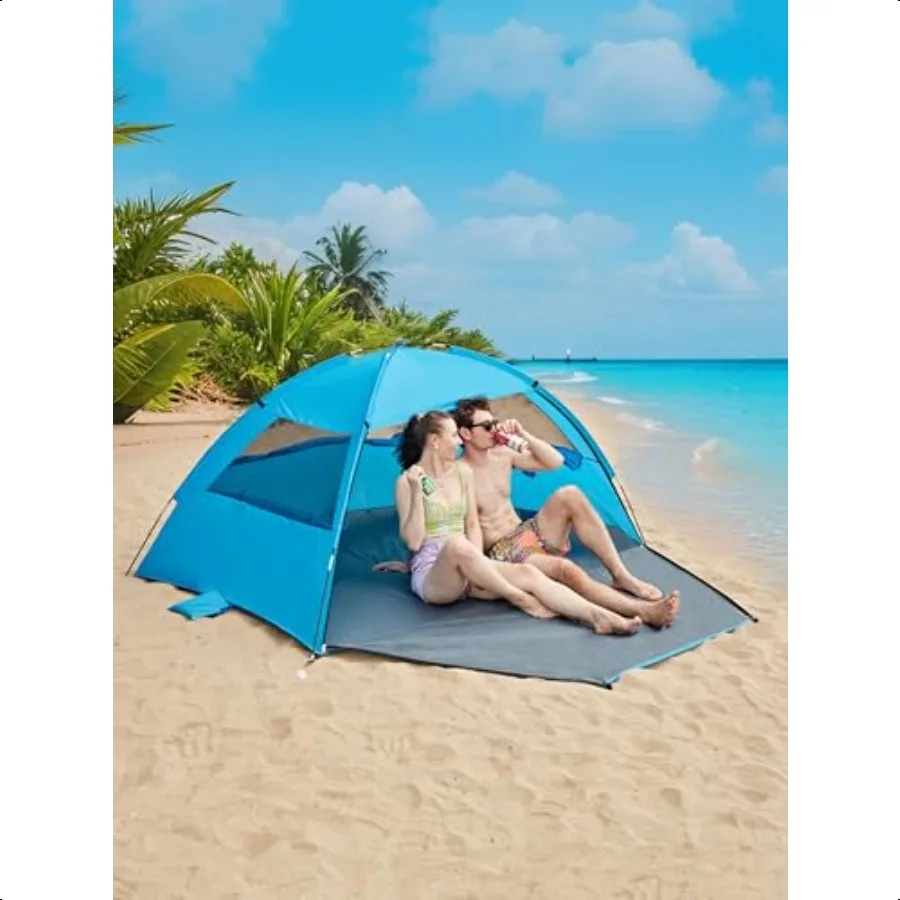 Barraca de praia de fácil configuração up up upf 50 + abrigo solar para família 23 pessoas sombra solar instantânea portátil com janelas esh estacas à prova de vento sto