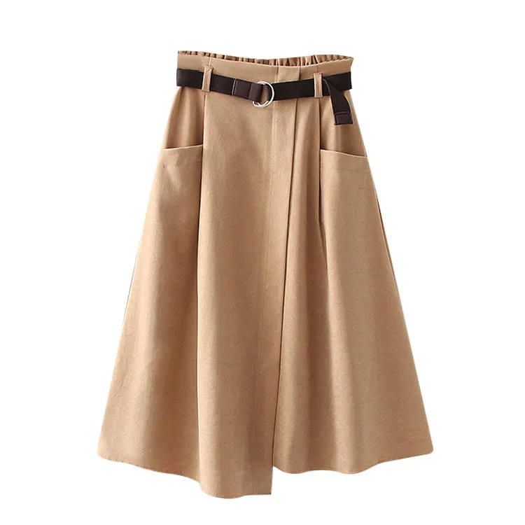 

Women's Workwear style skirt Solid Color Casual skirts with Pockets High Waist Irregular Mid-Length Skirt Streetwear saia