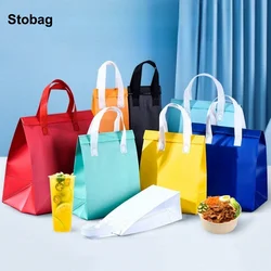 StoBag 10pcs Non-woven Insulation Lunch Tote Bags Portable Fabric Food Drinks Packaging Keep Warm Cold Delivery Reusable Pouches