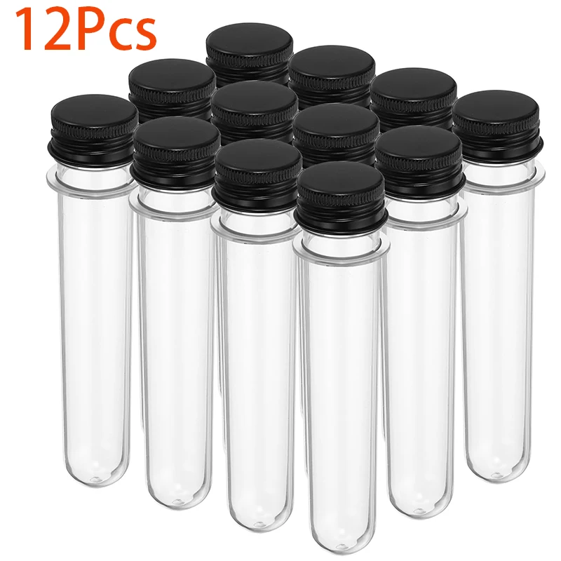 

12Pcs Pet Plastic Test Tube Bottle Wishing Tube Cosmetic Jars Tube 45Ml With Screw Aluminum Cap