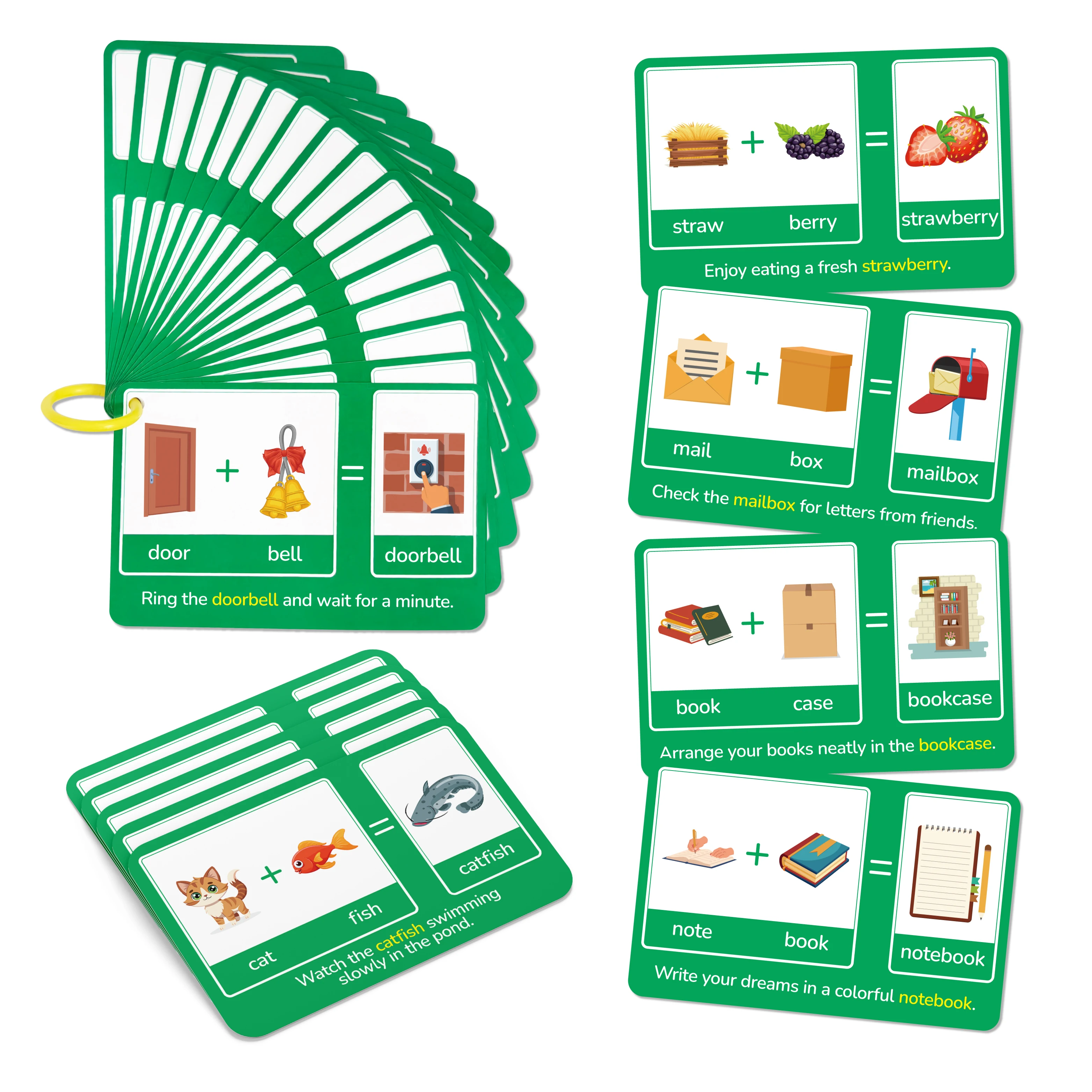 ​​16pcs Double-Sided Compound Words Flash Cards | Vocabulary Building Games for Kids | Homeschool & Classroom Learning Tools​​