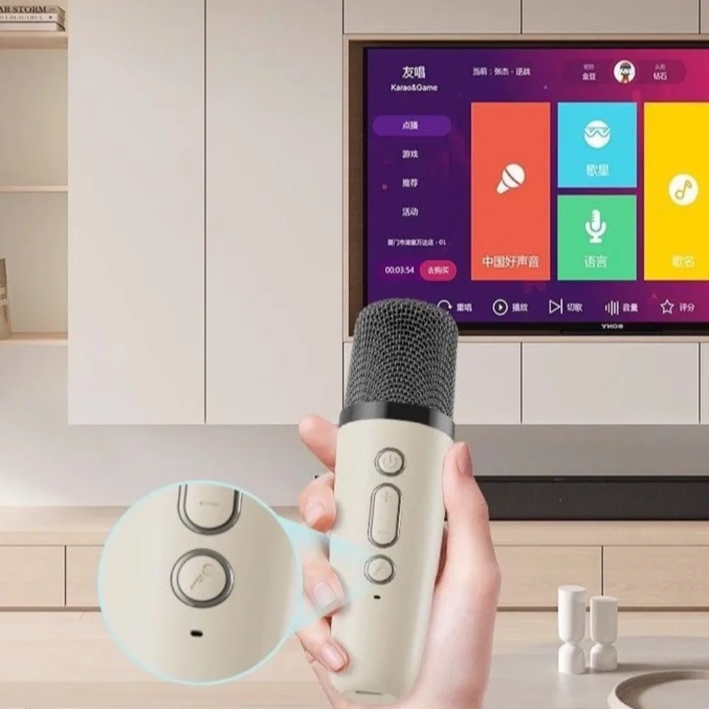 

Bluetooth Audio Mini Karaoke Machine with 1/2 Wireless Microphones K12 Portable Bluetooth Speaker Fun Toys RGB Light