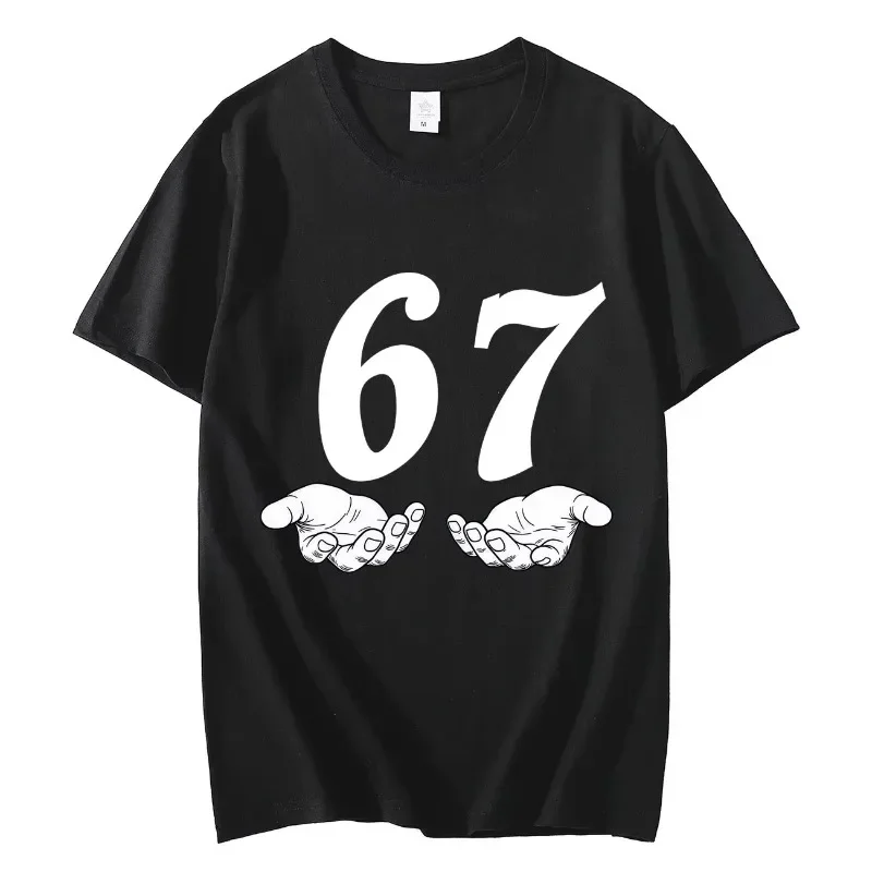 New Summer 6 7 Meme Funny Hands T-shirt High Street Trend Fashion Short Sleeve T-shirts Men Women Clothing Casual Cotton S-5xl