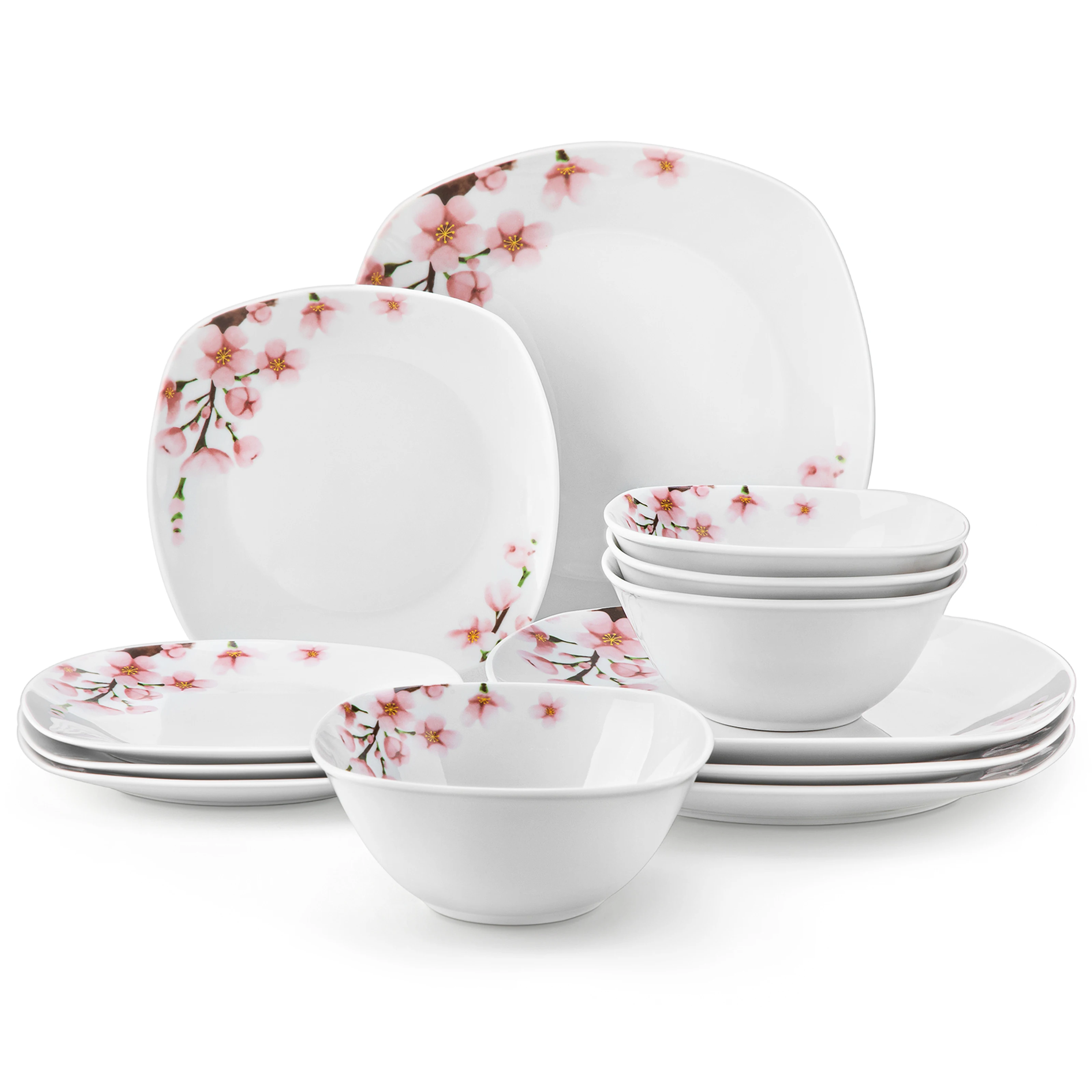 VEWEET Stück Zeremonien teller Geschirrs ets Porzellan geschirr mit rosa Blumen 4/8pc