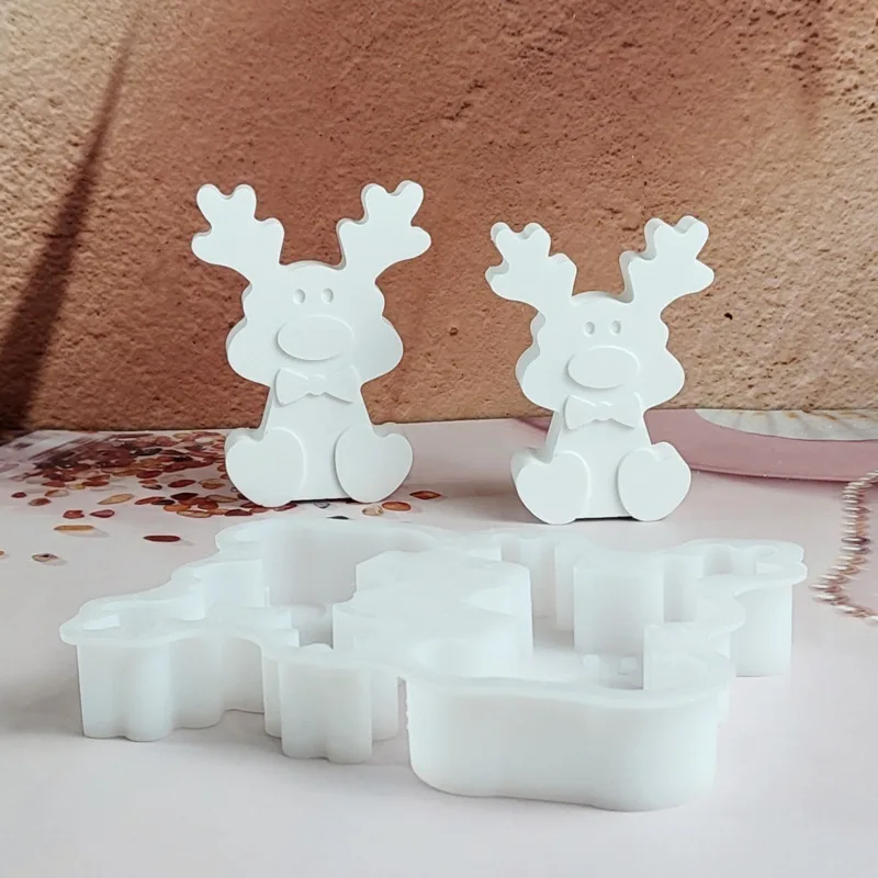 

3D Christmas Elk Silicone Candle Mold Xmas Party Ornament DIY Mold Craft Gifts Making Soap Plaster Resin Casting Mold Home Decor