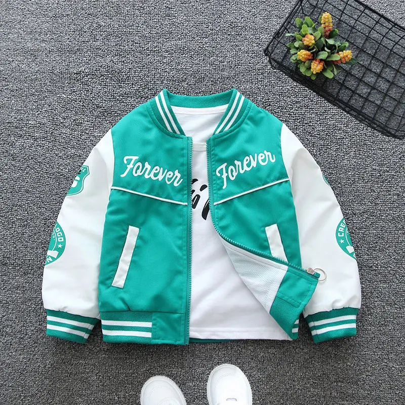 New Spring Autumn Boys Baseball Jacket Letter Fashion Windbreaker Zipper Boys Coat Birthday Gift 2-12 Years New Kids Clothes