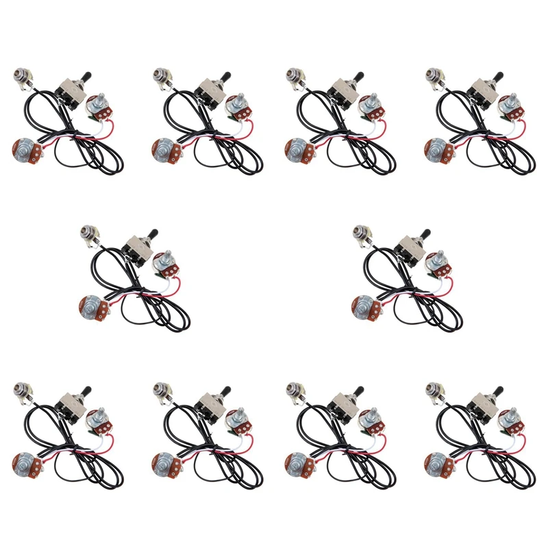 20X Guitar Wiring Harness Prewired Two Pickup 500K Pots 3-Way Toggle Switch Silver