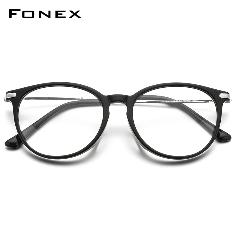 FONEX Titanium Eyeglasses Frame Men 2021 Retro Round Glasses Women Acetate Spectacles Eyewear F85670