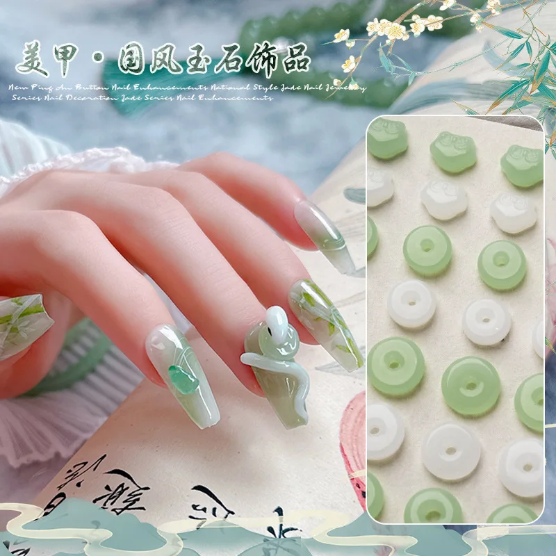 

10Pcs Chinese Style Antique Jade Retro Small White Green Peace Buckle Nail Art Decorations Charm Glass Manicure Design Accessory