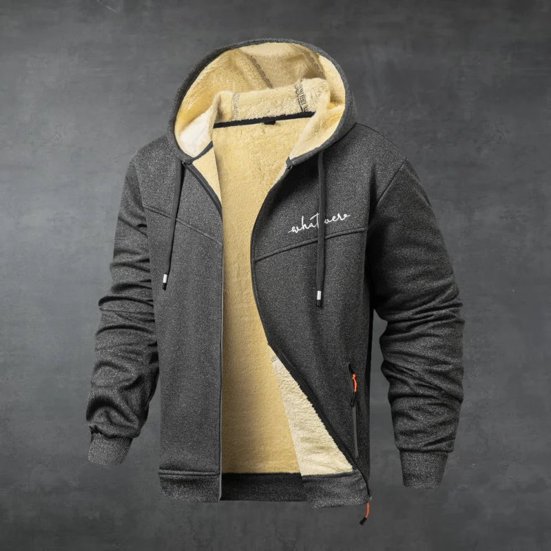 سويت شيرت صوفية بغطاء للرأس وسحاب مطبوع عليه حروف للرجال، قميص كاجوال عصري