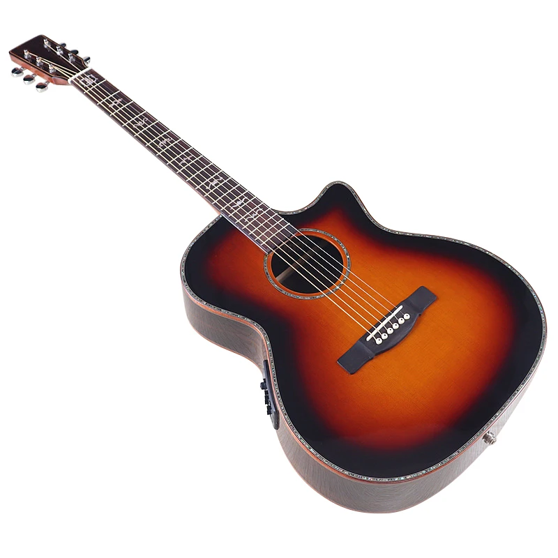 جيتار صوتي كهربائي عالي اللمعان 40 بوصة 6 أوتار جيتار شعبي من الخشب الصلب حقيبة مجانية لاقط مدمجة #1