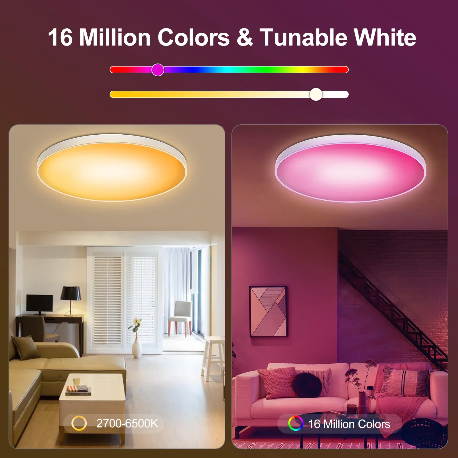 Smart WIFI LED Round Ceiling Light RGBCW Dimmable TUYA APP Compatible with Alexa Google Home Bedroom Living Room Ambient 