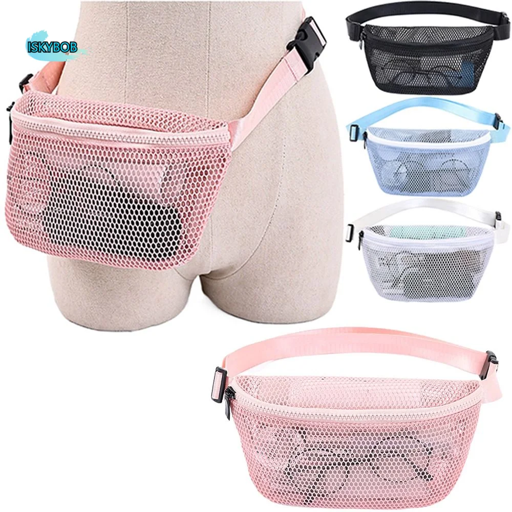 

Hollow Out Mesh Waist Bag See Through Zipper Travel Fanny Packs Wide Shoulder Strap Large Capacity Portable Mesh Purse Cycling