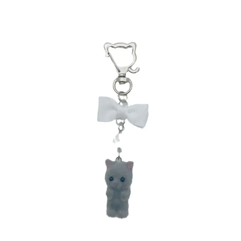 Porte-clés flocage chat 3D mignon, nœud de sac à dos, bracelet, pendentif de téléphone, étui de téléphone sauna, breloque, décor de sac, porte-clés de voiture, cadeau de bijoux