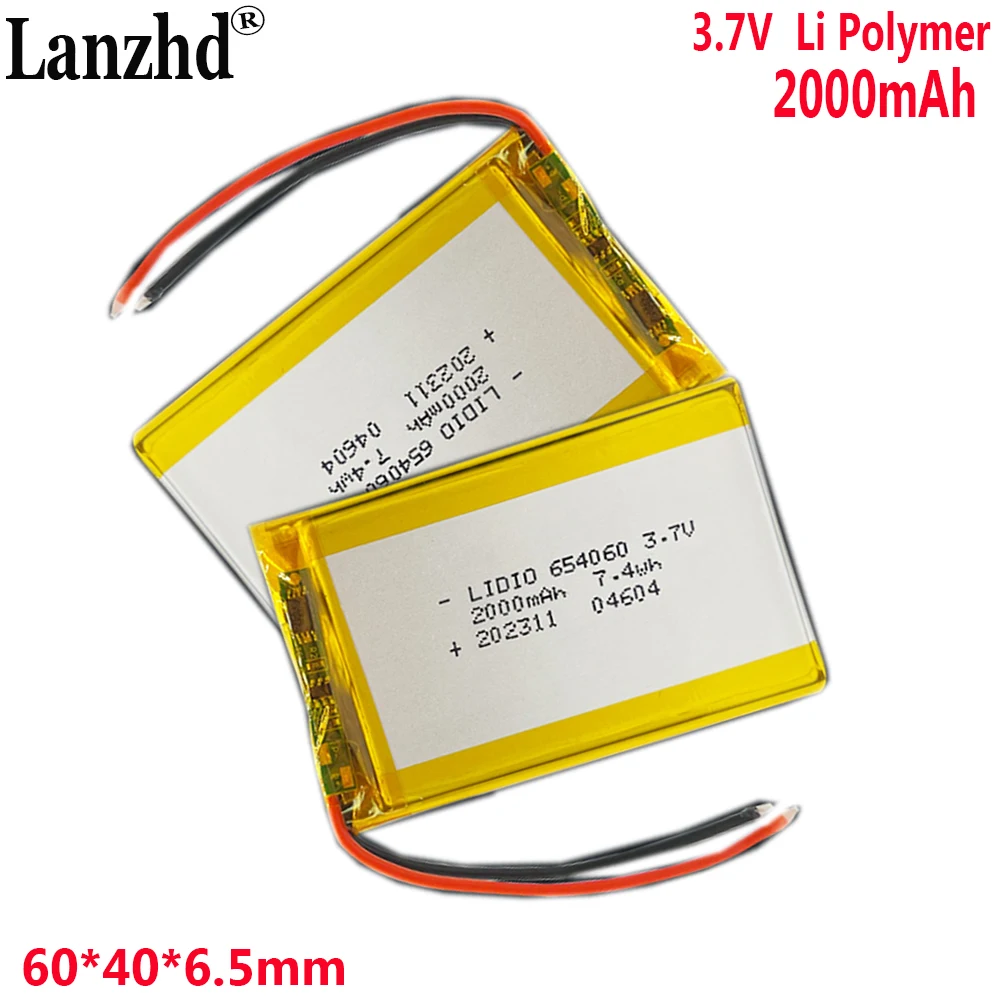 3.7V Polymer Battery 2000mah For audio lighting electric toy power bank Tablet PC PAD PDA Laptop speaker recorder 654060