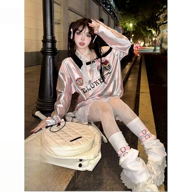 

Pink Long Sleeve Sweatshirt Asymmetrical Off-Shoulder Striped Design | Sexy Sporty Jersey Top for Women 2024 Trendy Hot Sale
